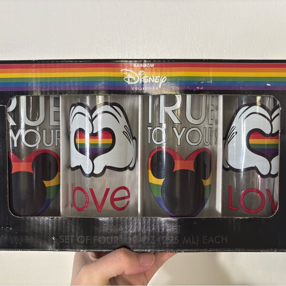 Disney Pride Rainbow Glass Tumbler Set - Black, Red, Yellow, Green, Blue, Purple